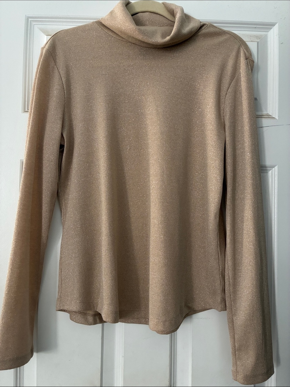 Women's Shimmer Mock Neck Top - Beige gold